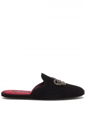 Crown-embroidered slippers Dolce & Gabbana. Цвет: черный