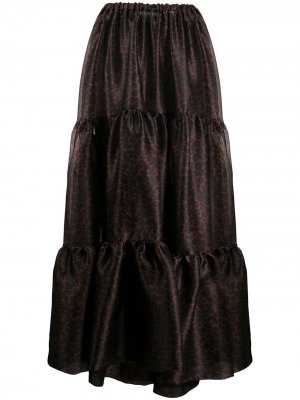 Ярусная юбка макси с анималистичным принтом Simonetta Ravizza. Цвет: коричневый
