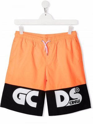 Плавки-шорты в стиле колор-блок с логотипом Gcds Kids. Цвет: оранжевый