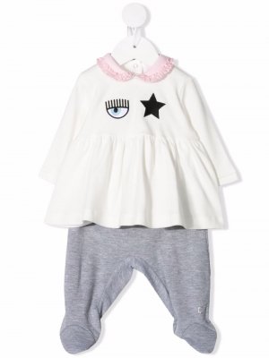 Embroidered cotton blouse and trouser set Chiara Ferragni Kids. Цвет: белый