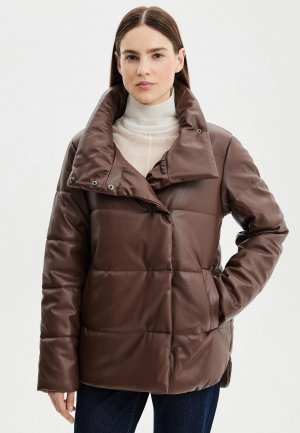 Куртка кожаная утепленная Zarina. Цвет: коричневый