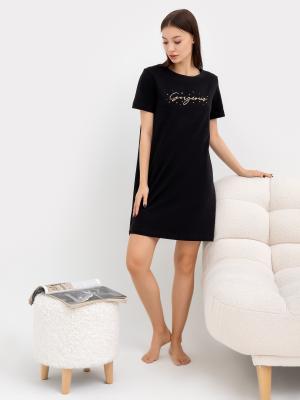 Сорочка ночная женская черная с печатью Mark Formelle. Цвет: черный +печать