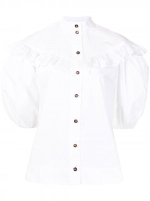 Поплиновая рубашка с оборками GANNI. Цвет: белый