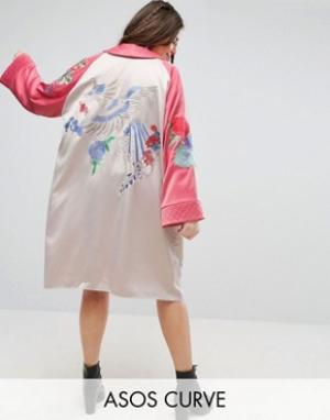 Кимоно с вышитыми птицами и цветами ASOS CURVE Premium. Цвет: мульти