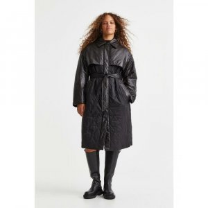 Стеганое пальто оверсайз черное 1111456001 H&M