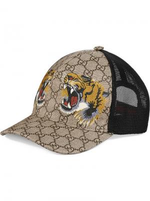 Бейсбольная кепка GG Supreme с принтом тигров Gucci. Цвет: нейтральные цвета