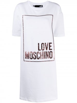 Платье-футболка  с блестками Love Moschino. Цвет: белый