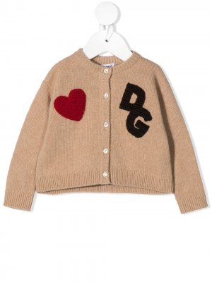 Вязаный кардиган с логотипом Dolce & Gabbana Kids. Цвет: нейтральные цвета
