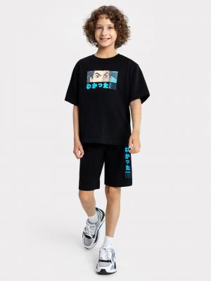 Комплект для мальчиков (футболка, шорты) черного цвета с аниме принтом Mark Formelle. Цвет: черный +печать