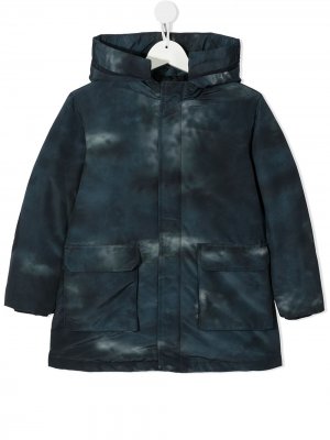 Пальто с капюшоном и принтом тай-дай Emporio Armani Kids. Цвет: синий