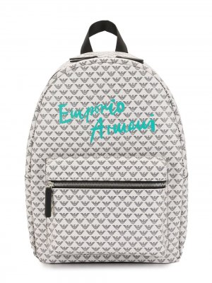 Рюкзак на молнии с монограммой Emporio Armani Kids. Цвет: белый