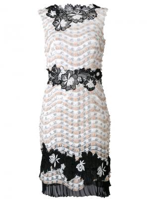 Платье-шифт с цветочной вышивкой Talbot Runhof. Цвет: белый