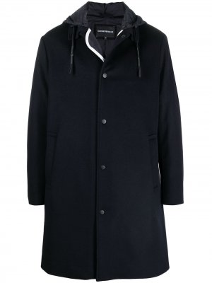 Пальто с капюшоном и кулиской Emporio Armani. Цвет: синий
