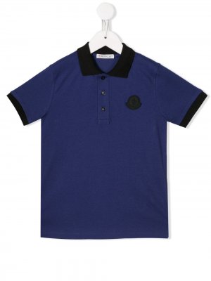 Рубашка-поло с контрастным логотипом Moncler Enfant. Цвет: синий
