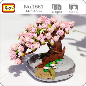 1661 Вечный цветок розовый Сакура вишневое дерево горшок растение 3D модель DIY мини-блоки кирпичи строительная игрушка без коробки LOZ