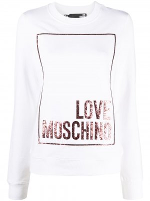 Толстовка с логотипом и блестками Love Moschino. Цвет: белый