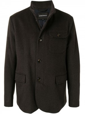 Однобортная куртка с высоким воротником Emporio Armani. Цвет: коричневый
