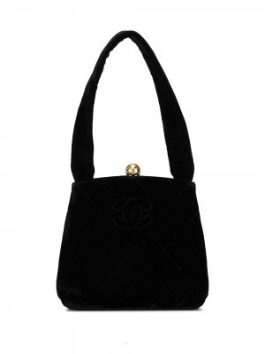 Бархатная стеганая сумка-тоут Chanel Pre-Owned. Цвет: черный