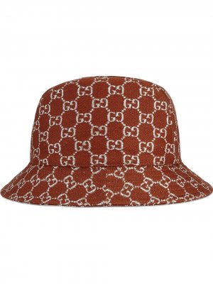 Панама из ткани ламе с узором GG Supreme Gucci. Цвет: коричневый