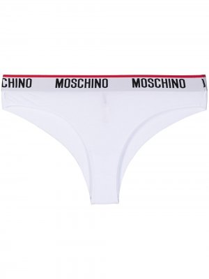 Трусы-стринги с логотипом на поясе Moschino. Цвет: белый