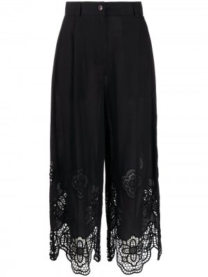 Укороченные брюки с кружевными вставками See by Chloé. Цвет: черный