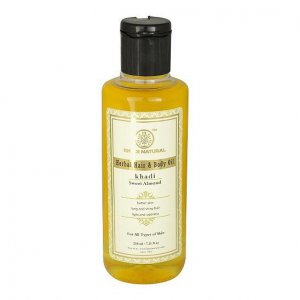 Натуральное Миндальное масло для волос и тела (210 мл), Herbal Hair And Body Oil Sweet Almond,  Khadi Natural