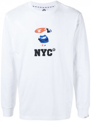 Рубашка с длинными рукавами и принтом NYC AAPE BY *A BATHING APE®. Цвет: белый