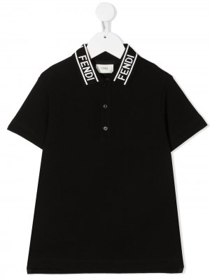 Рубашка поло с логотипом на воротнике Fendi Kids. Цвет: черный