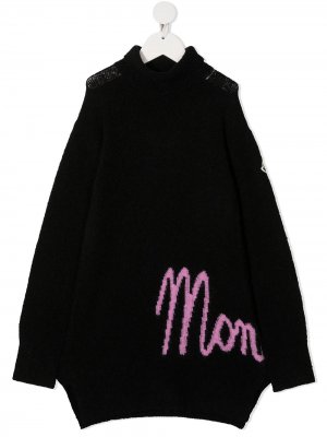 Трикотажное платье с логотипом Moncler Enfant. Цвет: черный