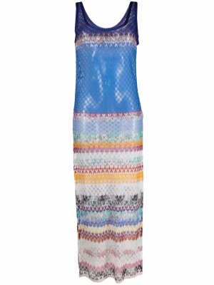 Полупрозрачное пляжное платье в полоску Missoni Mare. Цвет: синий