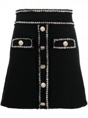 Твидовая юбка мини с пуговицами Pinko. Цвет: черный