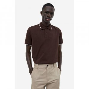 Рубашка-поло приталенного кроя из хлопка HM темно-коричневого цвета H&M